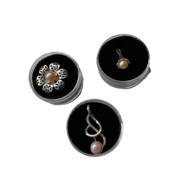 Sterling Silver & Pearl Pendant Trio Set With Flower Teardrop & Twisted Designs - Picture 5 of 5